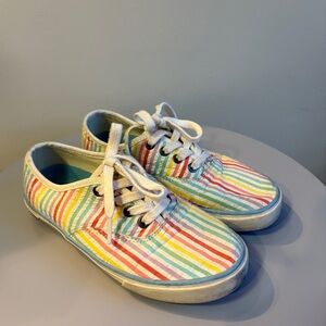 Crewcuts x Beavees Rainbow Seersucker Striped Kids Cotton Sneakers, Sz 2 Youth